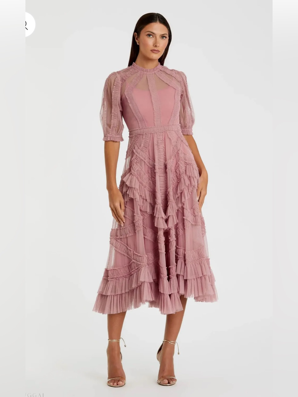Mac Duggal Dusty Rose Ruffle Midi Dress
